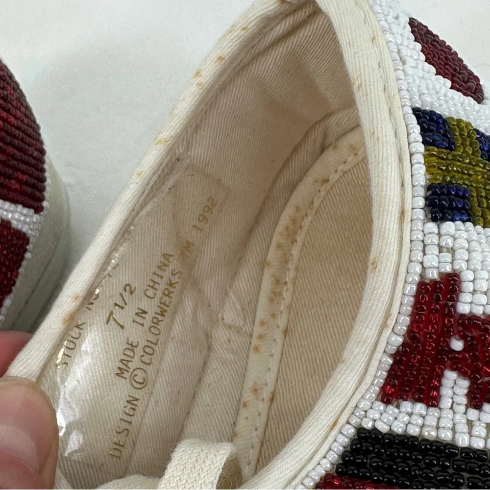 Women’s White Beaded Barcelona Sneakers Shoes Size‎ 7.5 Vintage 90’s Olympics